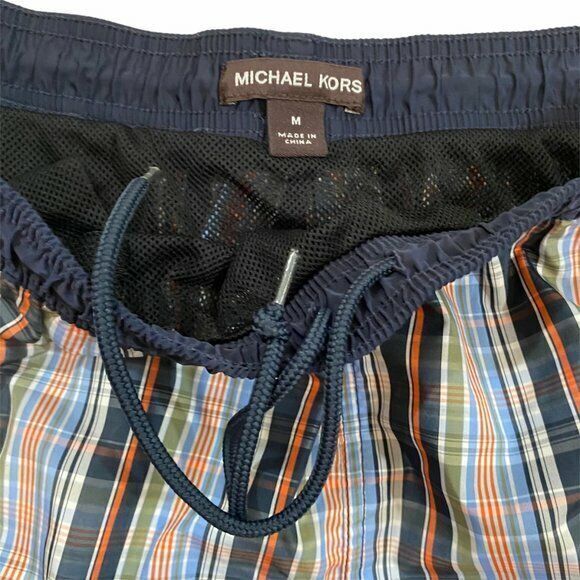 Michael Kors Mens Size M Swim Plaid Trunks Blue Mesh Liner Elastic Waist Preppy - Picture 3 of 7
